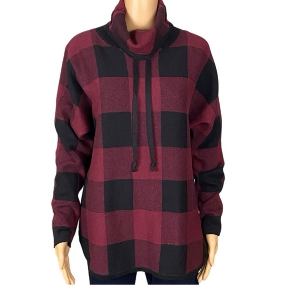 ADRIENNE VITTADINI Burgundy & Black Buffalo Plaid Cowl Neck Sweater Medium EUC